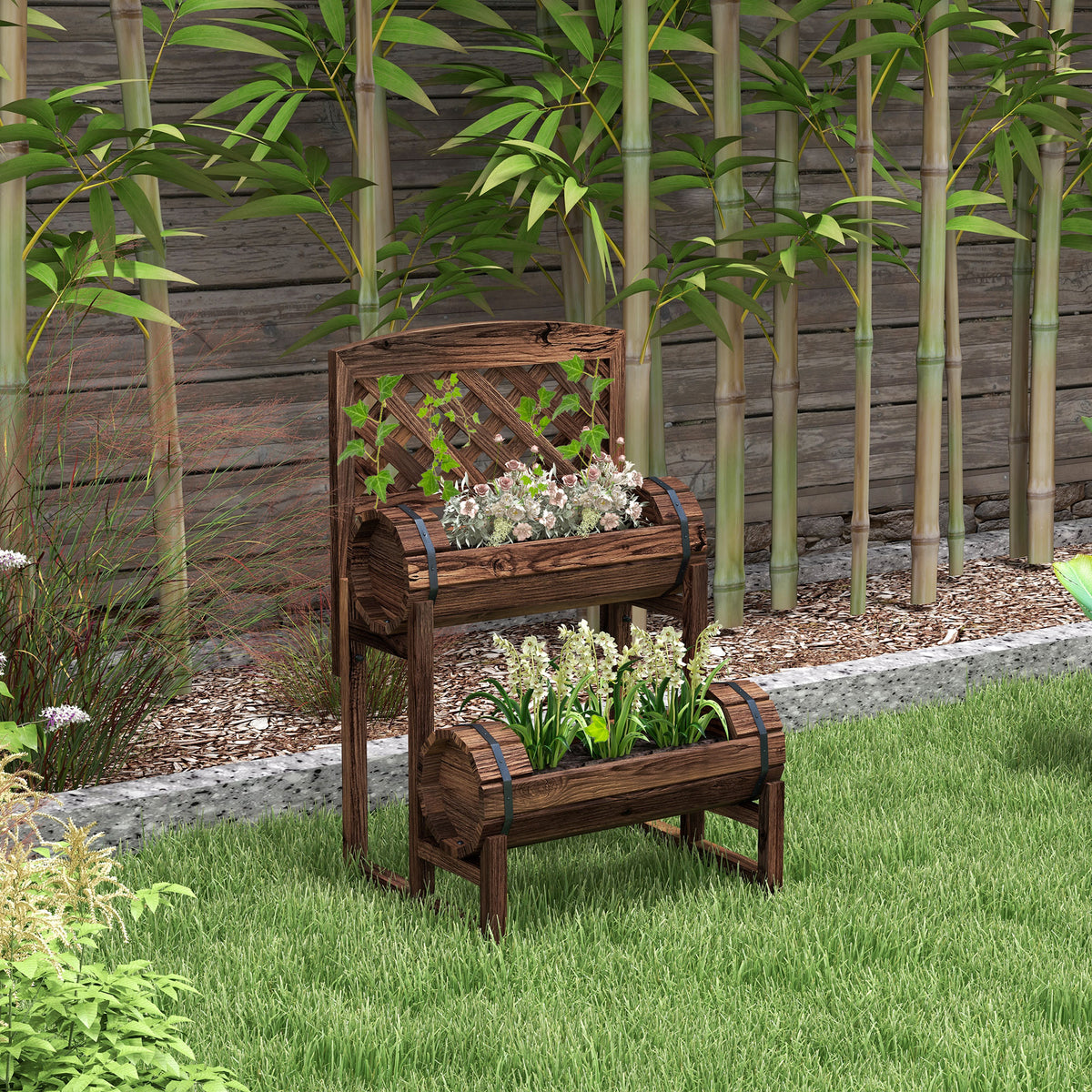 Jardinière sur pieds surélevée avec treillis carré potager 2 niveaux pour terrasse, balcon jardin 42 x 49 x 80 cm marron-1