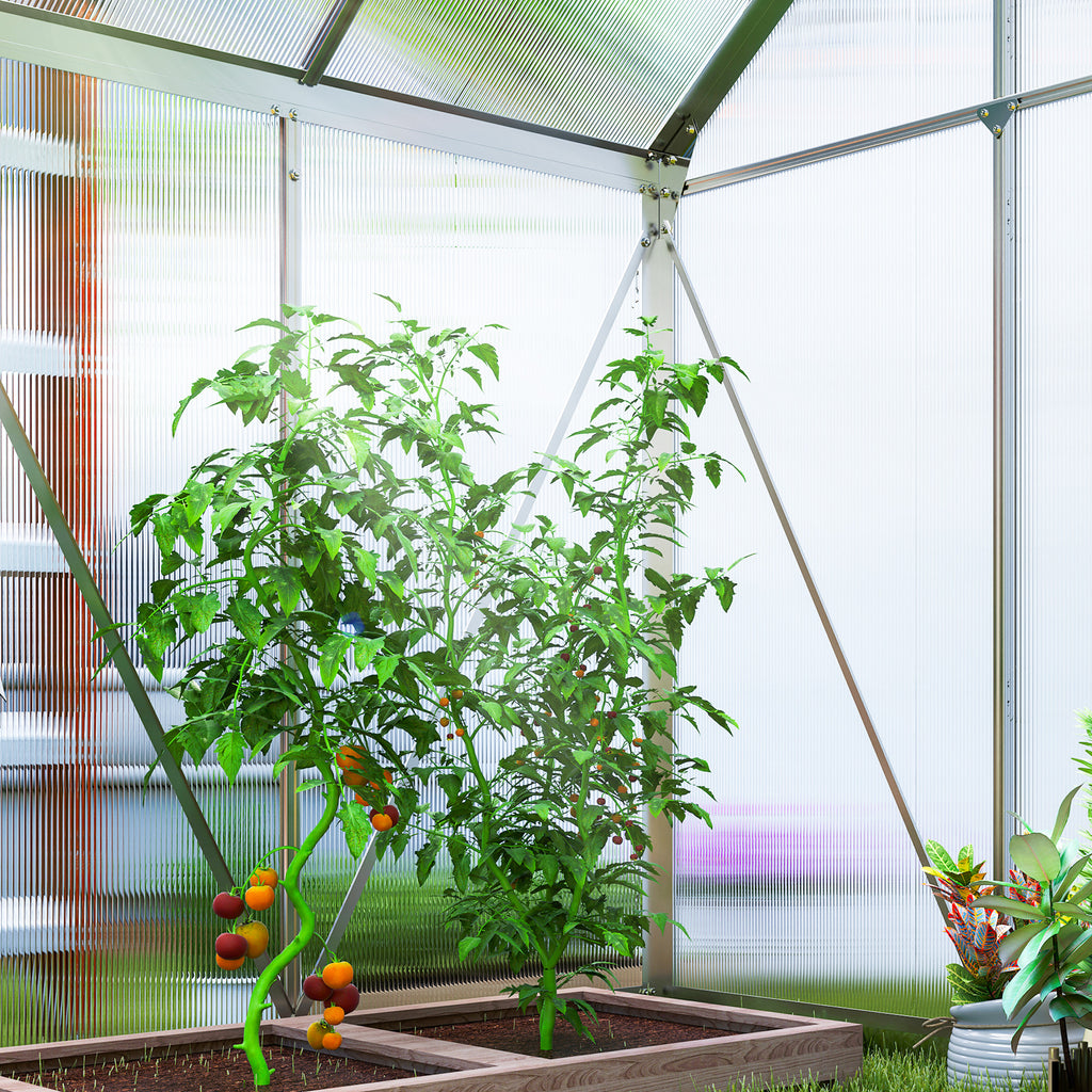 Serre de jardin en aluminium polycarbonate avec fondation, serre avec fenêtre réglable porte coulissante 192,5x131x200cm-8