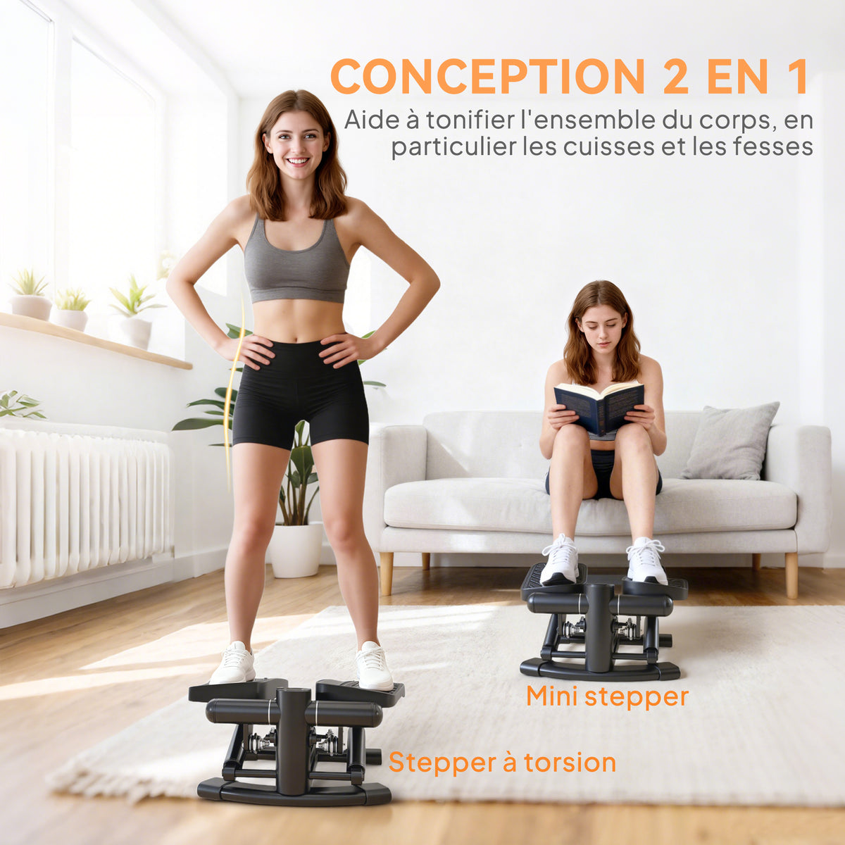 Mini stepper fitness disque de torsion de la taille 2 en 1 écran LCD, hauteur réglable, 100 kg, 42 x 34 x 22 cm, noir-3