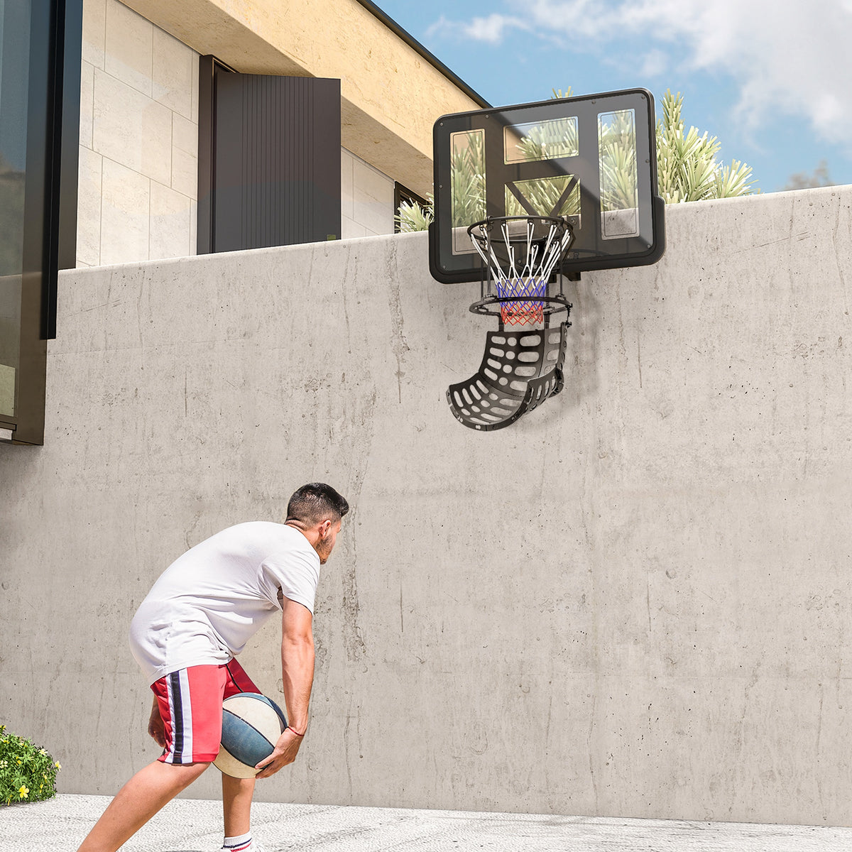 Retour de ballon de basket-ball système de renvoi du ballon de basket rotation à 360° 35,6 x 35,6 x 75,5 cm noir-1