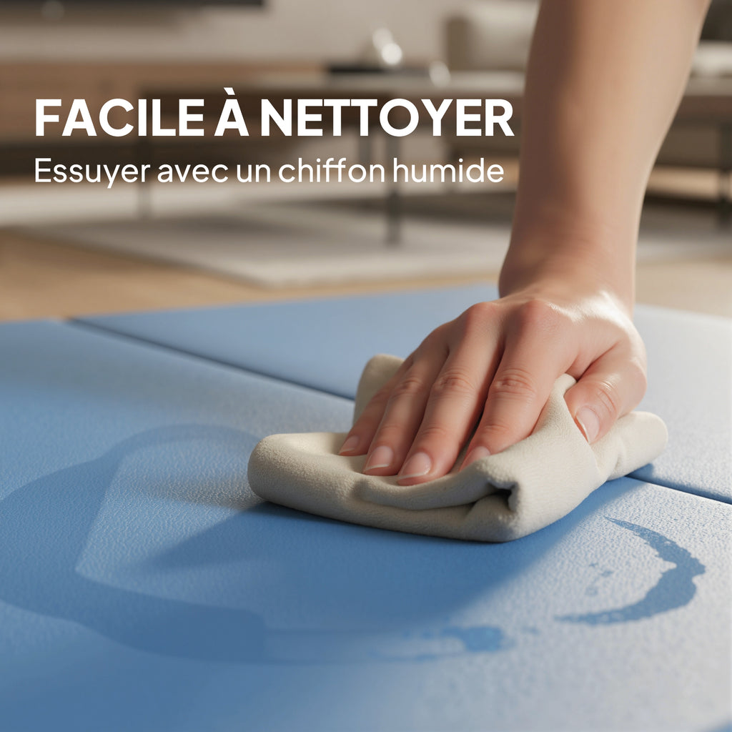Tapis de gymnastique yoga pilates fitness pliable en 4 avec poignées revêtement synthétique 180 x 80 x 5 cm bleu clair-4
