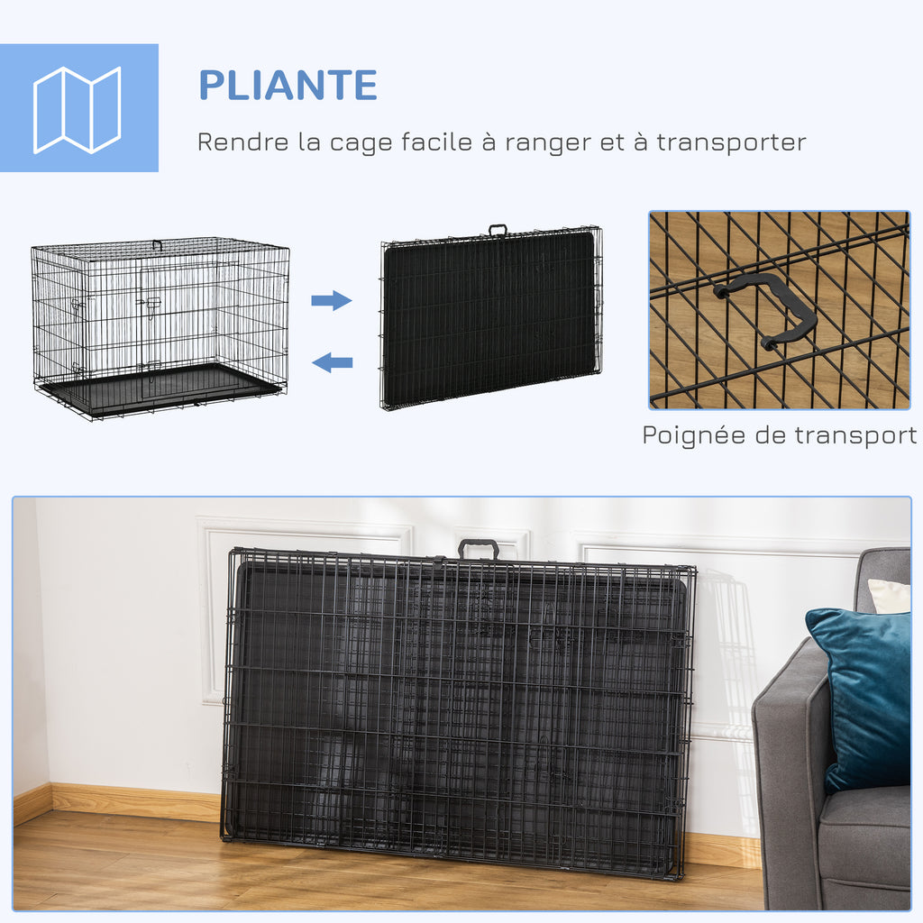 Cage caisse de transport pliante pour chien en acier 2 portes verrouillables 121 x 77 x 82 cm noir-6