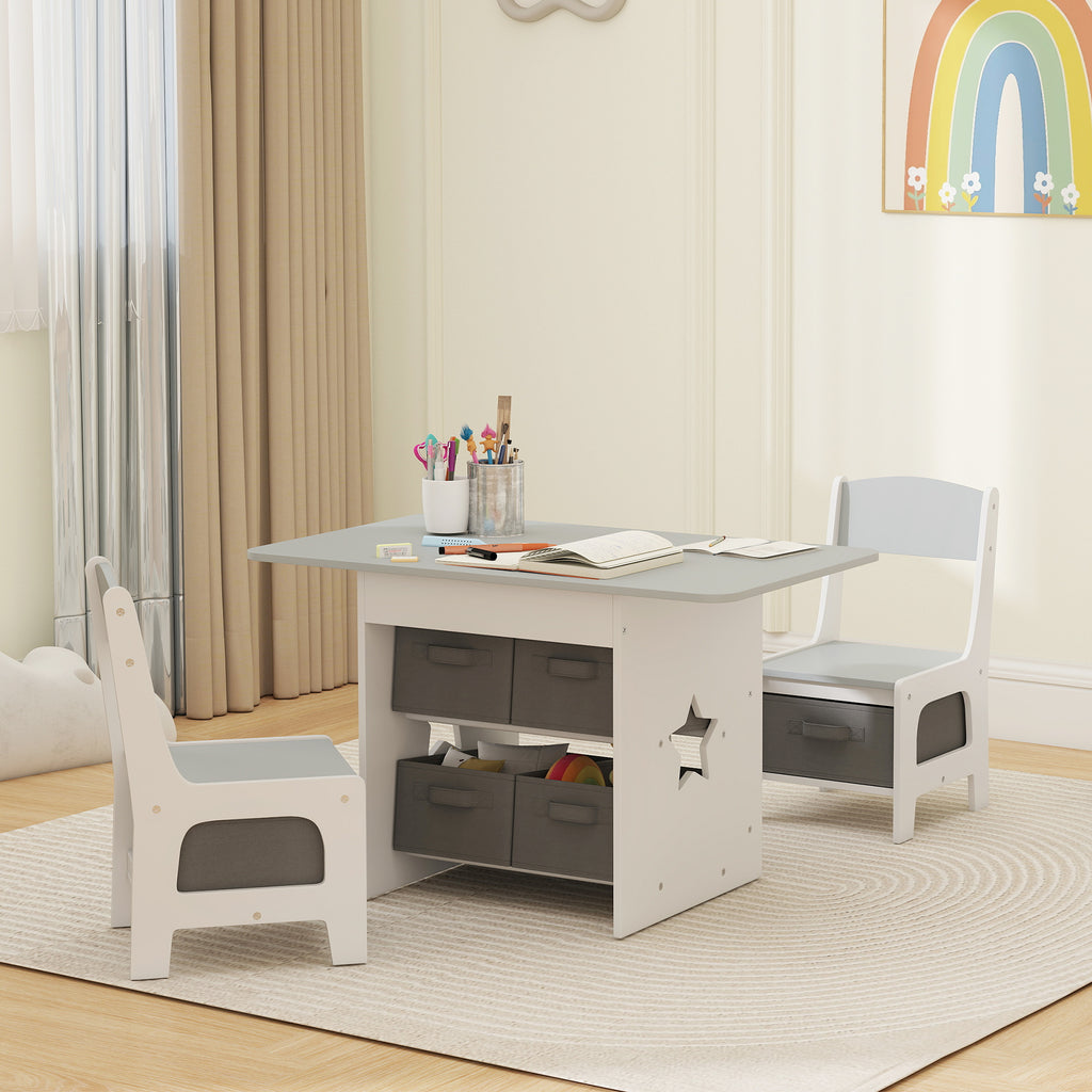 Ensemble table et 2 chaises enfant avec 6 tiroirs amovibles, pour fille garçon 3-8 ans, gris-9