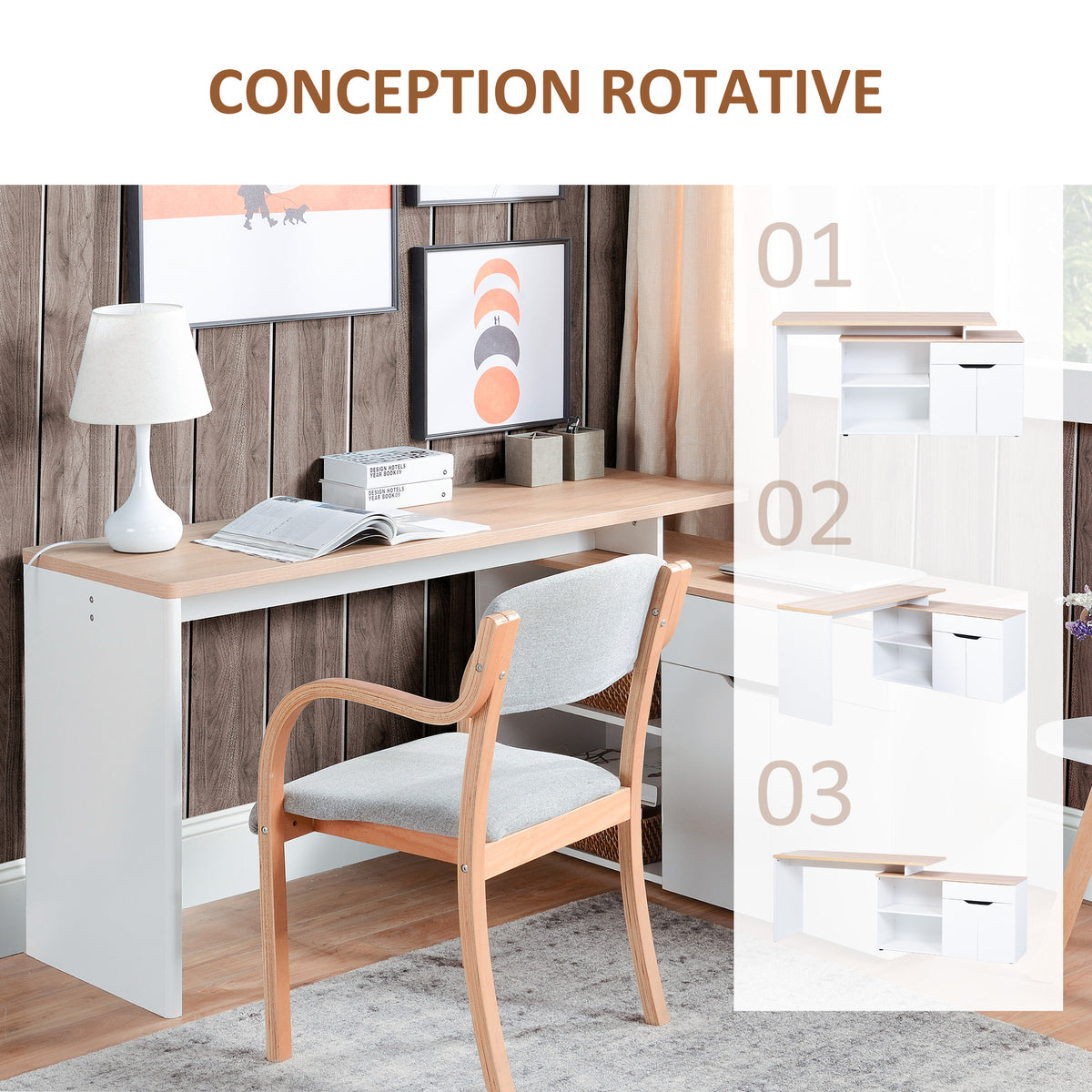 Bureau informatique multimédia modulable multi-rangements double niche + tiroir et placard en bois-3