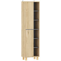 Meuble colonne salle de bain, armoire de salle de bain avec 6 compartiments ouverts et 2 placards, bois naturel-0