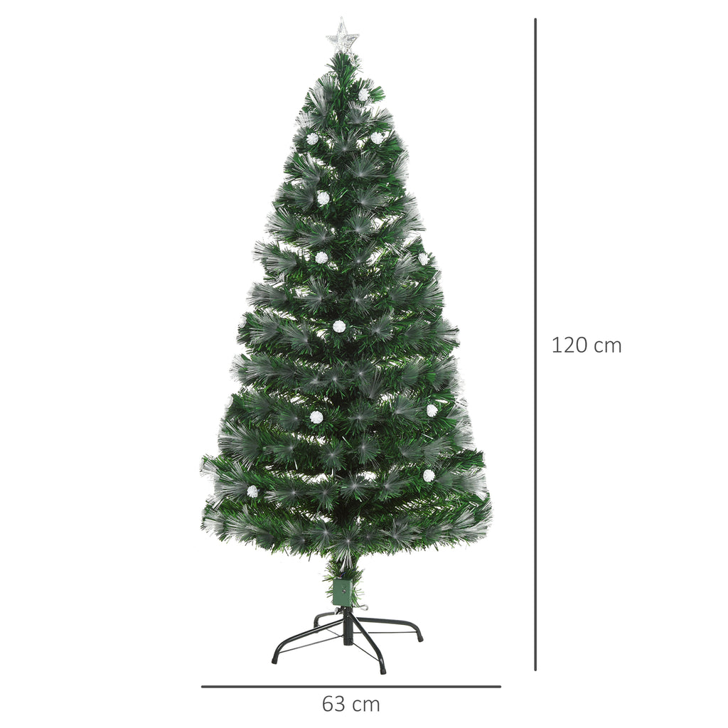 Sapin Noël Artificiel Lumineux 120H cm Fibre Optique LED + 20 Ampoules + Support Pied 130 Sommet Brillante Vert-2