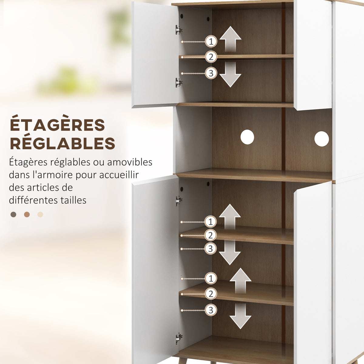 Buffet de cuisine armoire de rangement 2 placards avec porte étagères réglables niche centrale 2 passe-câbles blanc-4