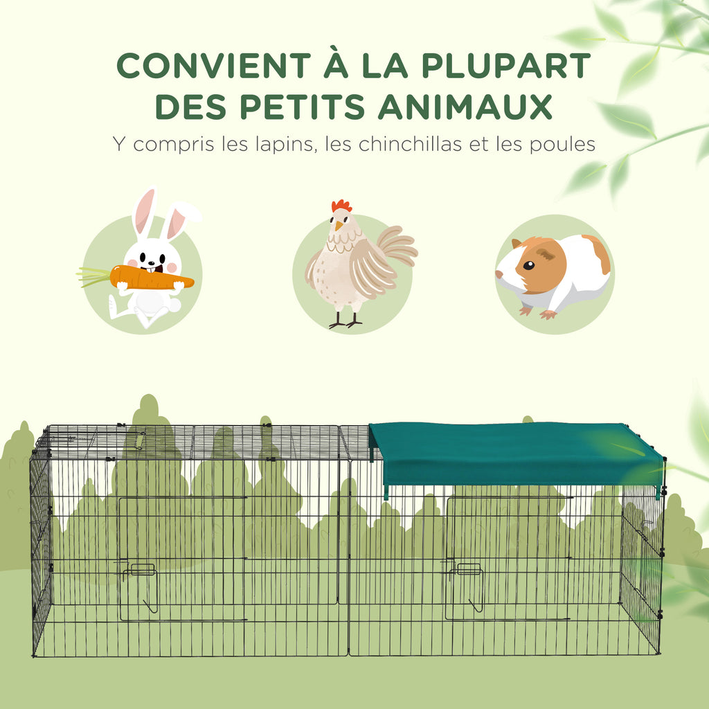 Parc enclos modulable acier avec bache pour lapins rongeurs petits animaux intérieur extérieur 220L x 85l x 70H cm vert-5