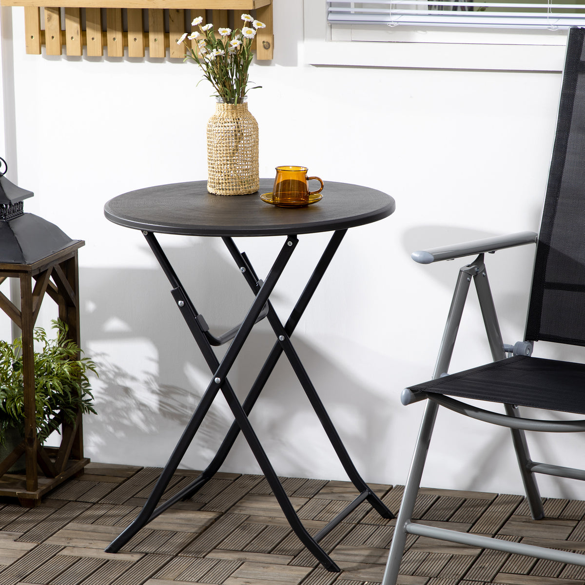 Table basse extérieure pour 2 personnes, table de jardin ronde avec structure en acier, Ø 60 x 73H cm, gris foncé-1