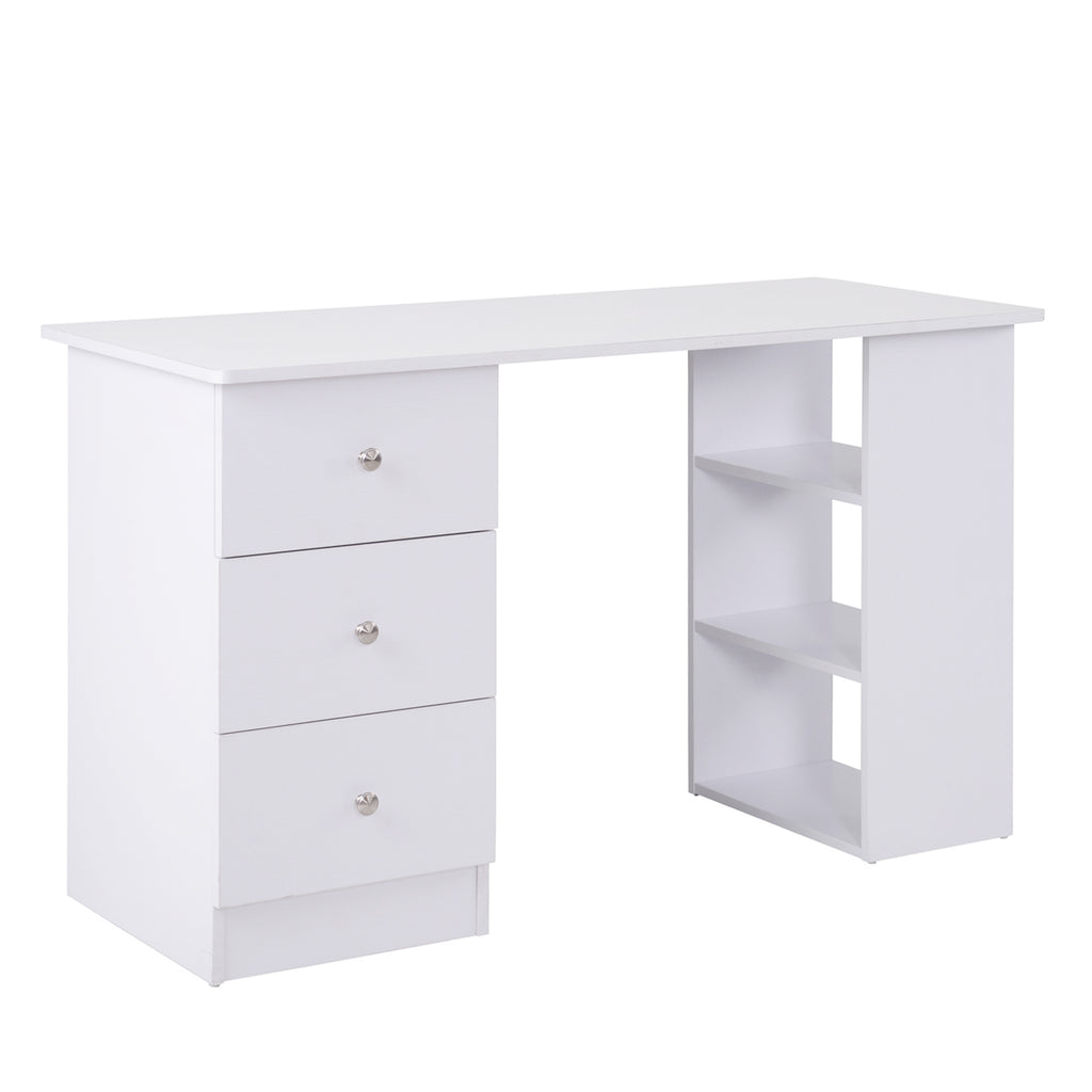 Bureau informatique multimédia multi-rangements 3 tiroirs 2 étagères 120L x 49l x 72H cm blanc-0