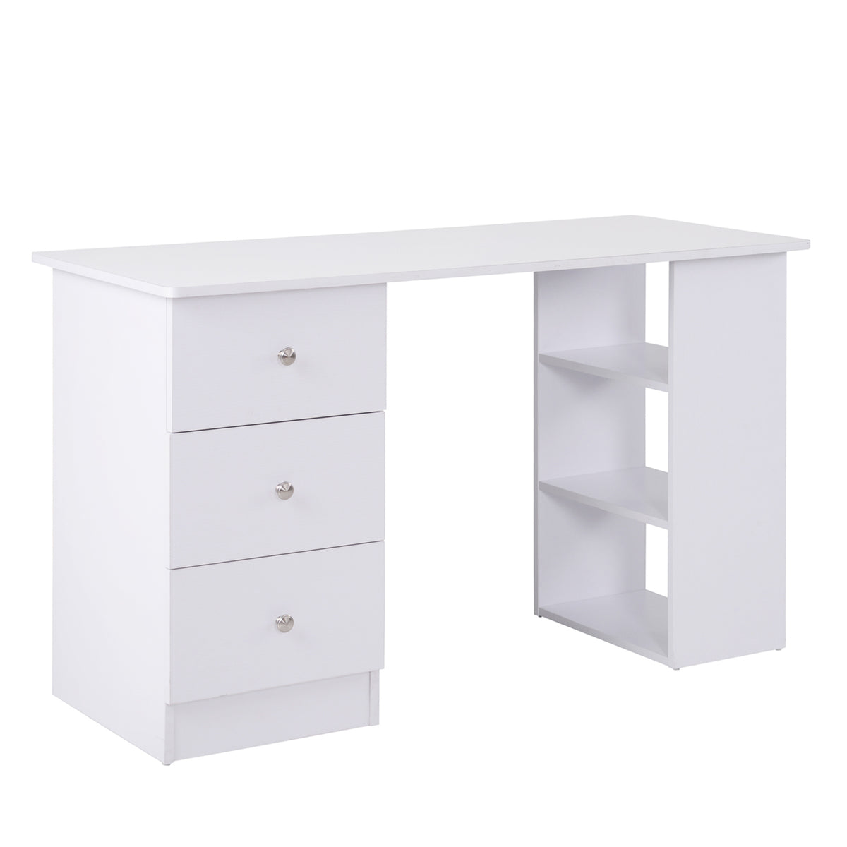 Bureau informatique multimédia multi-rangements 3 tiroirs 2 étagères 120L x 49l x 72H cm blanc-0