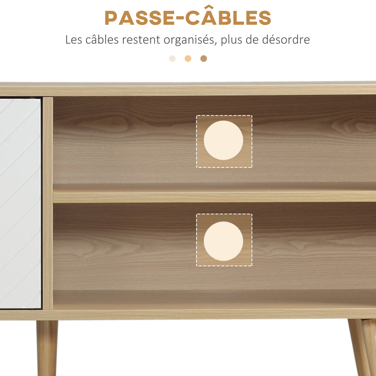Meuble TV pour télévision jusqu'à 46 pouces design scandinave 2 portes 2 niches avec passe-câbles 110 x 39 x 48,8 cm-4