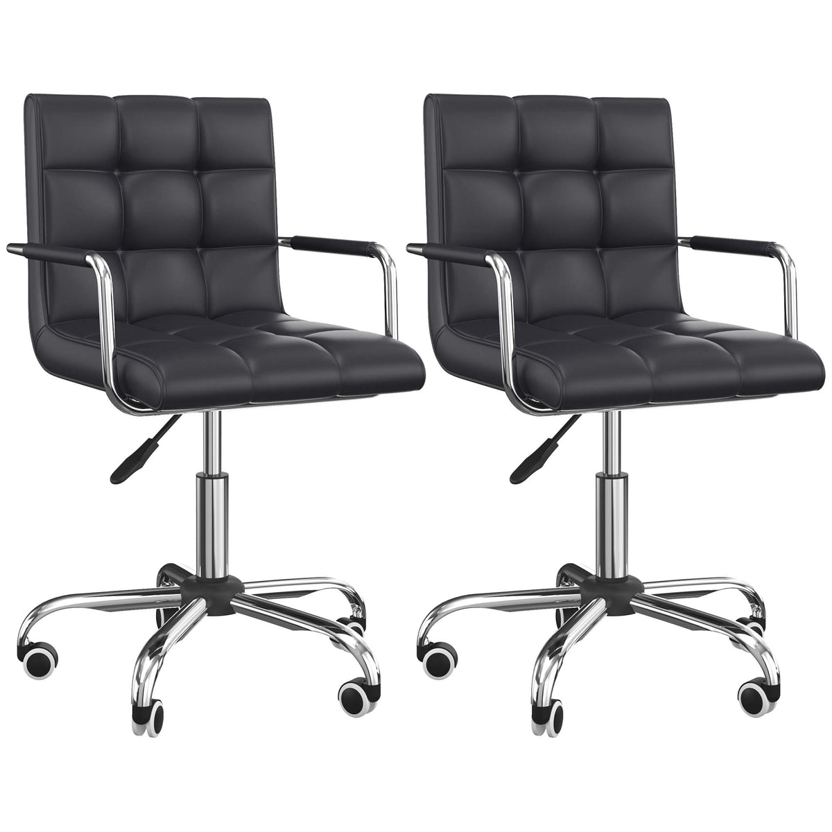 Lot de 2 chaises de bureau fauteuil manager pivotant hauteur réglable revêtement synthétique capitonné noir-0