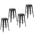 Lot de 4 tabourets de Bar Empilable Chaise de Bar Industriel avec Repose-Pied Hauteur d'Assise 76 cm, cadre en métal, style rétro, pour salle à manger, balcon, bistrot ou bar, Noir-0