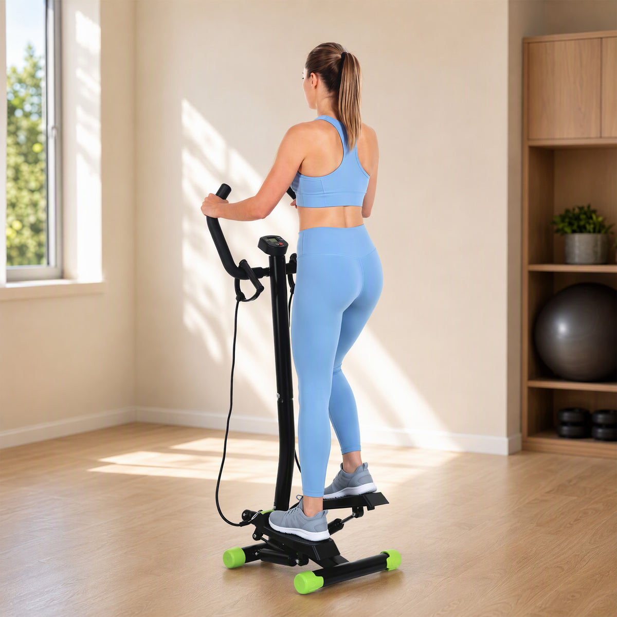 Stepper avec guidon, stepper de fitness avec écran LCD, pédales antidérapantes, marche d'escalier pour maison, bureau, salon, salle de sport, vert et noir-7