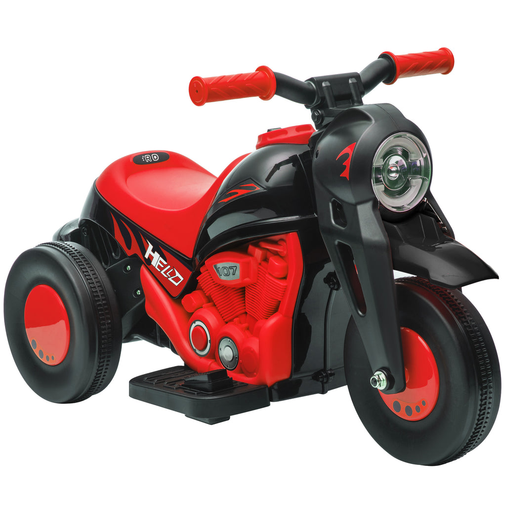 Moto électrique enfants 2-5 ans, 3 roues, 6 V, 3 km/h, avec fonction de bulles, effets lumineux et sonores, rouge-0
