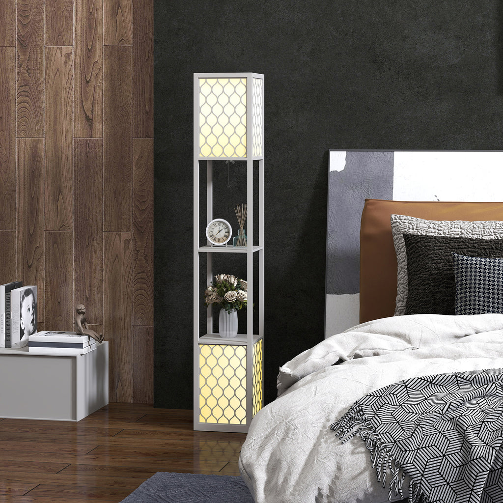 Lampadaire étagère 2 lampes 2 étagères 4 niveaux MDF gris motif nid d'abeille 26 x 26 x 156 cm gris-8