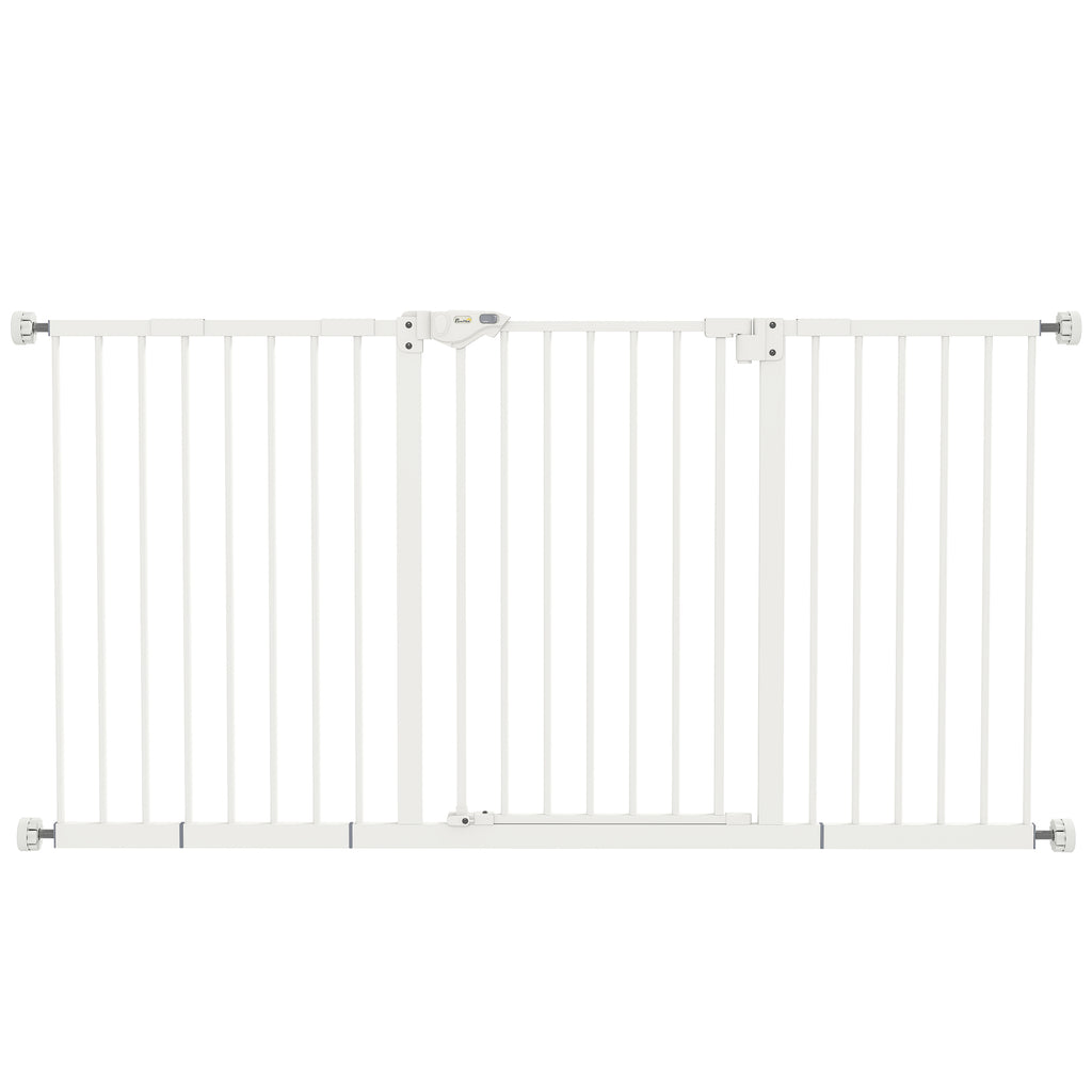 Barrière de sécurité animaux porte fermeture automatique système de double verrouillage sans perçage 3 extensions blanc-0
