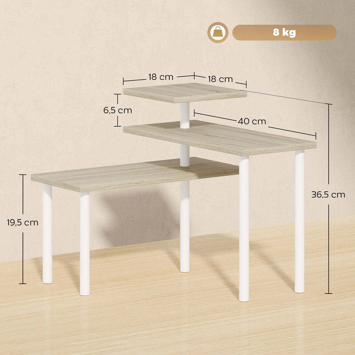 Étagère de cuisine rotative à 3 niveaux, étagère d'angle, cadre en métal, 40 x 18 x 36,5 cm, chêne et blanc-2