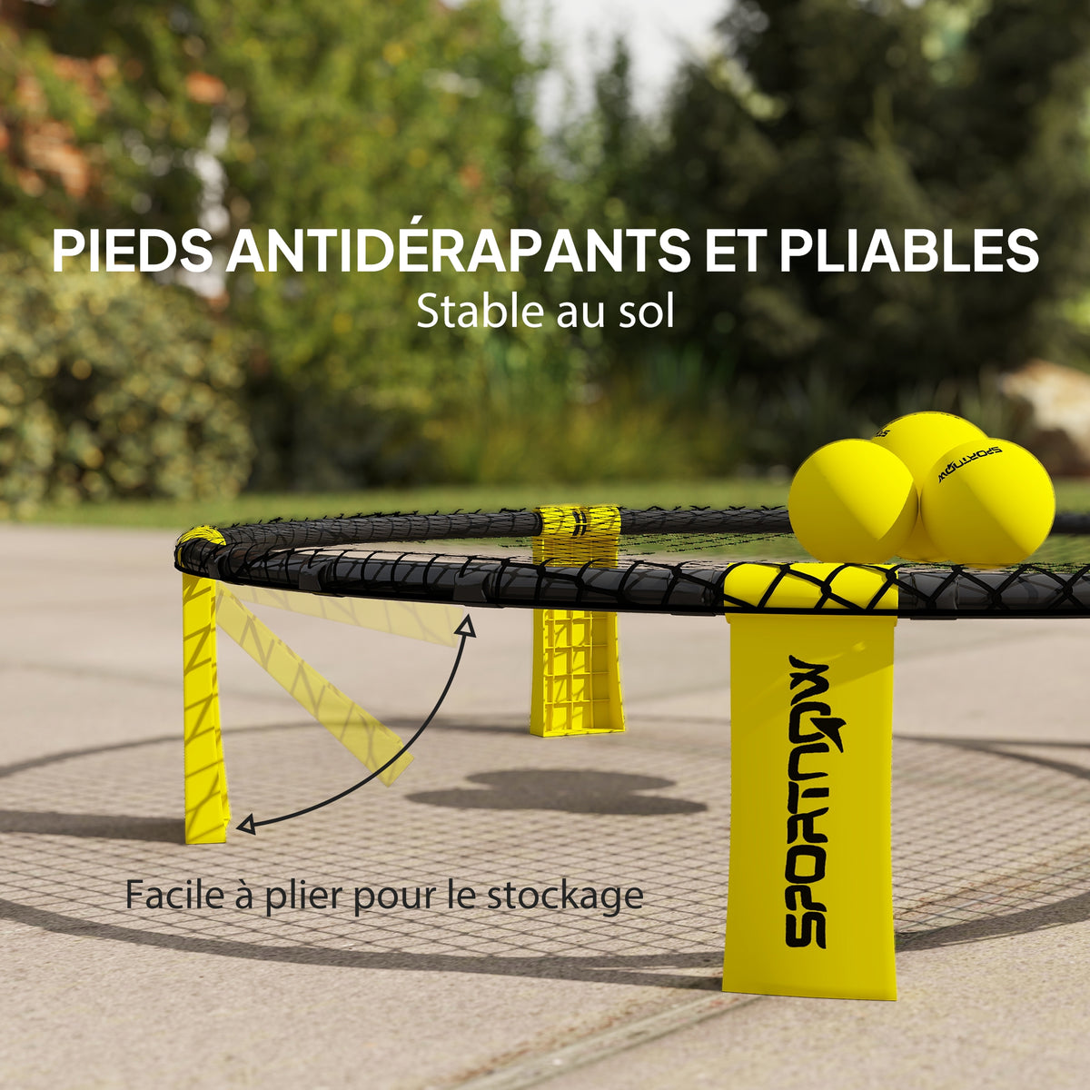Ensemble jeu de mini-volleyball en plein air avec filet, 3 balles et pompe, portable avec sac de transport jaune-3