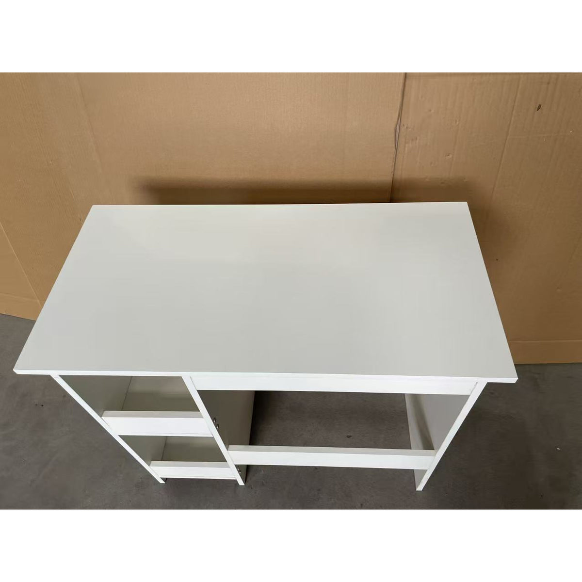 Bureau d'Ordinateur à Haute Brillance avec 2 Étagères Ouvertes, 80 x 40 cm, Style Moderne, Blanc-2