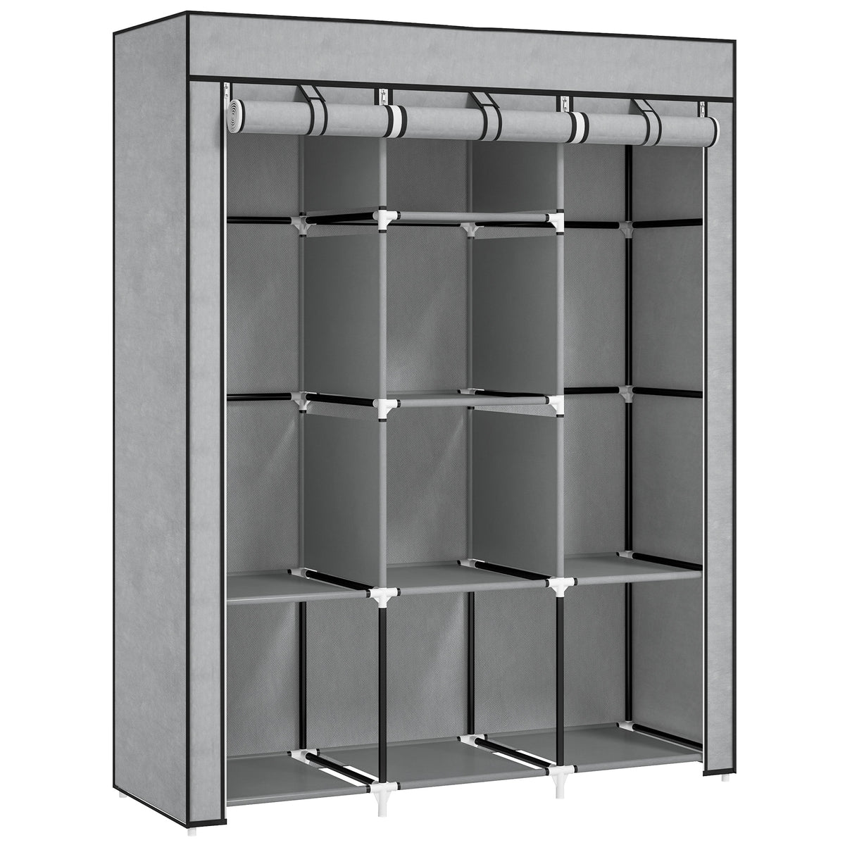 Armoire penderie multi-rangement - 8 étagères, 2 barres - non tissé gris clair-0