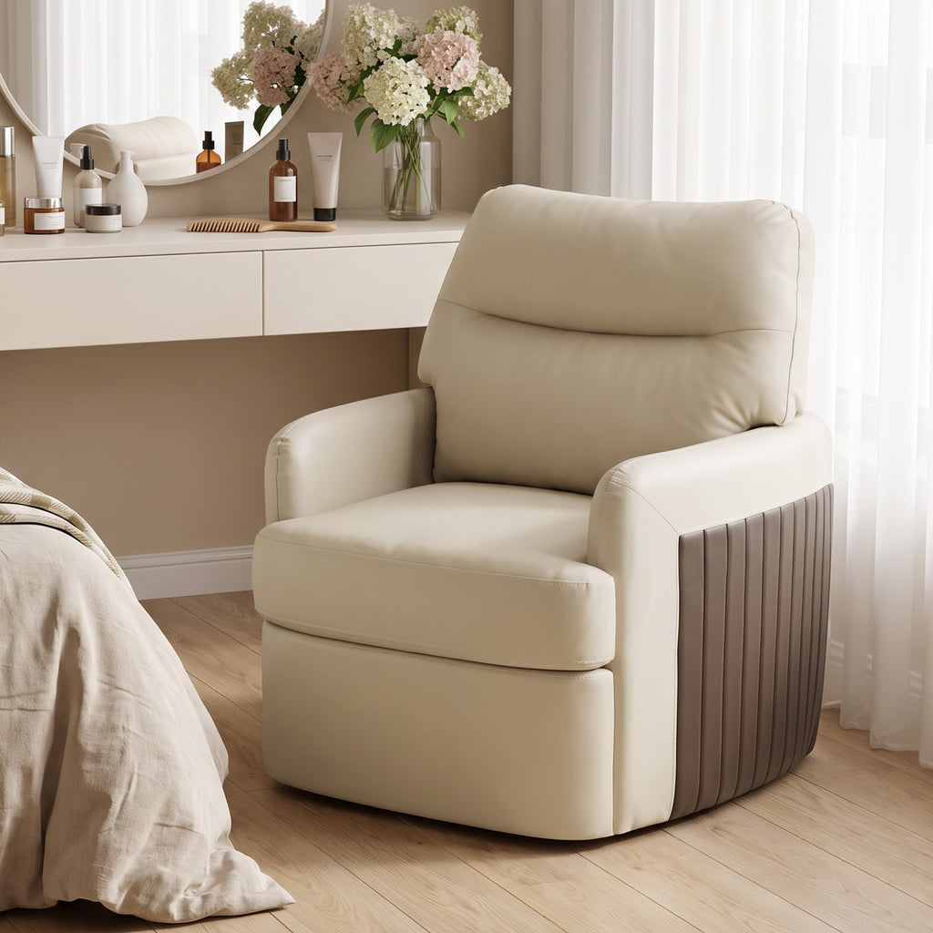Fauteuil de Salon Pivotant à 360°, Fauteuil Lounge en PU avec Assise Large, Accoudoirs Incurvés, Crème-7