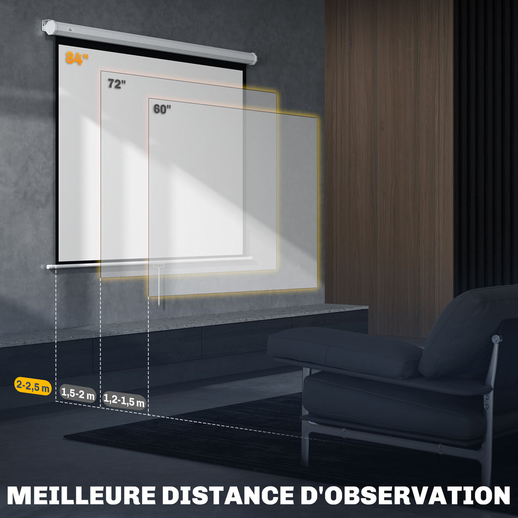 Écran de projection de 84 pouces, écran vidéoprojecteur, 4:3 4K HD, fixation mur ou plafond, 181l x 8P x 138H cm, blanc-5
