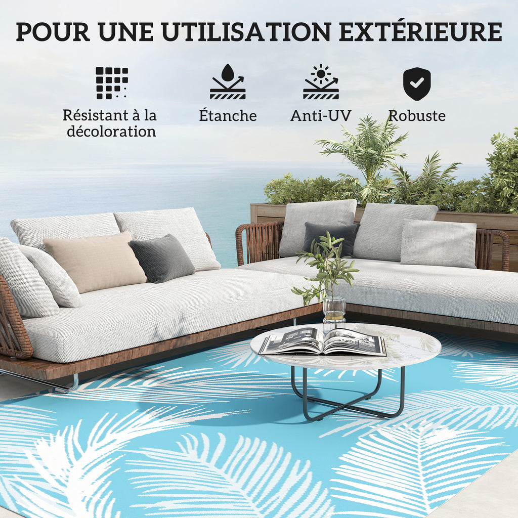 Tapis d'extérieur réversible 274x182 cm, tapis de sol en PP résistant aux intempéries, sac de transport, bleu-4