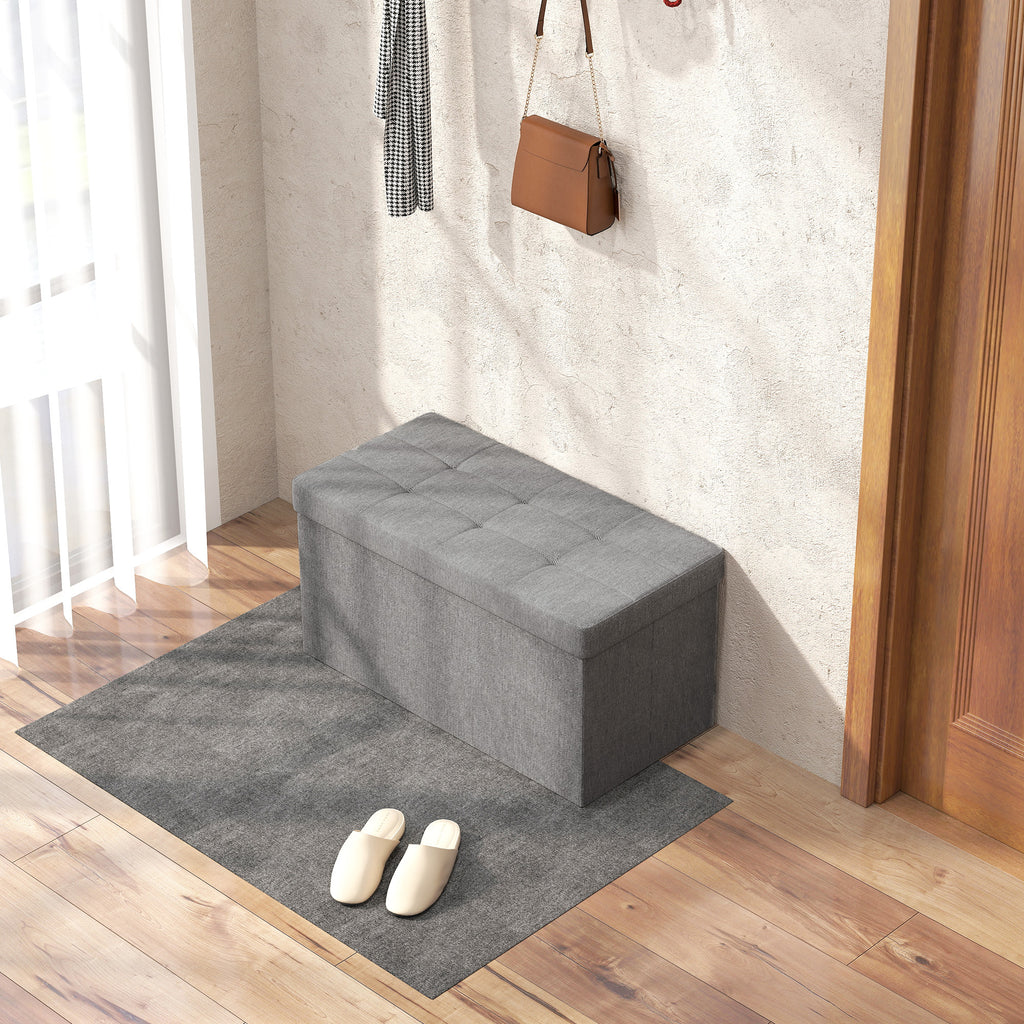 Banc de rangement pouf de rangement pliable bout de lit repose-pieds avec couvercle 76L x 38l x 38H cm gris clair-1