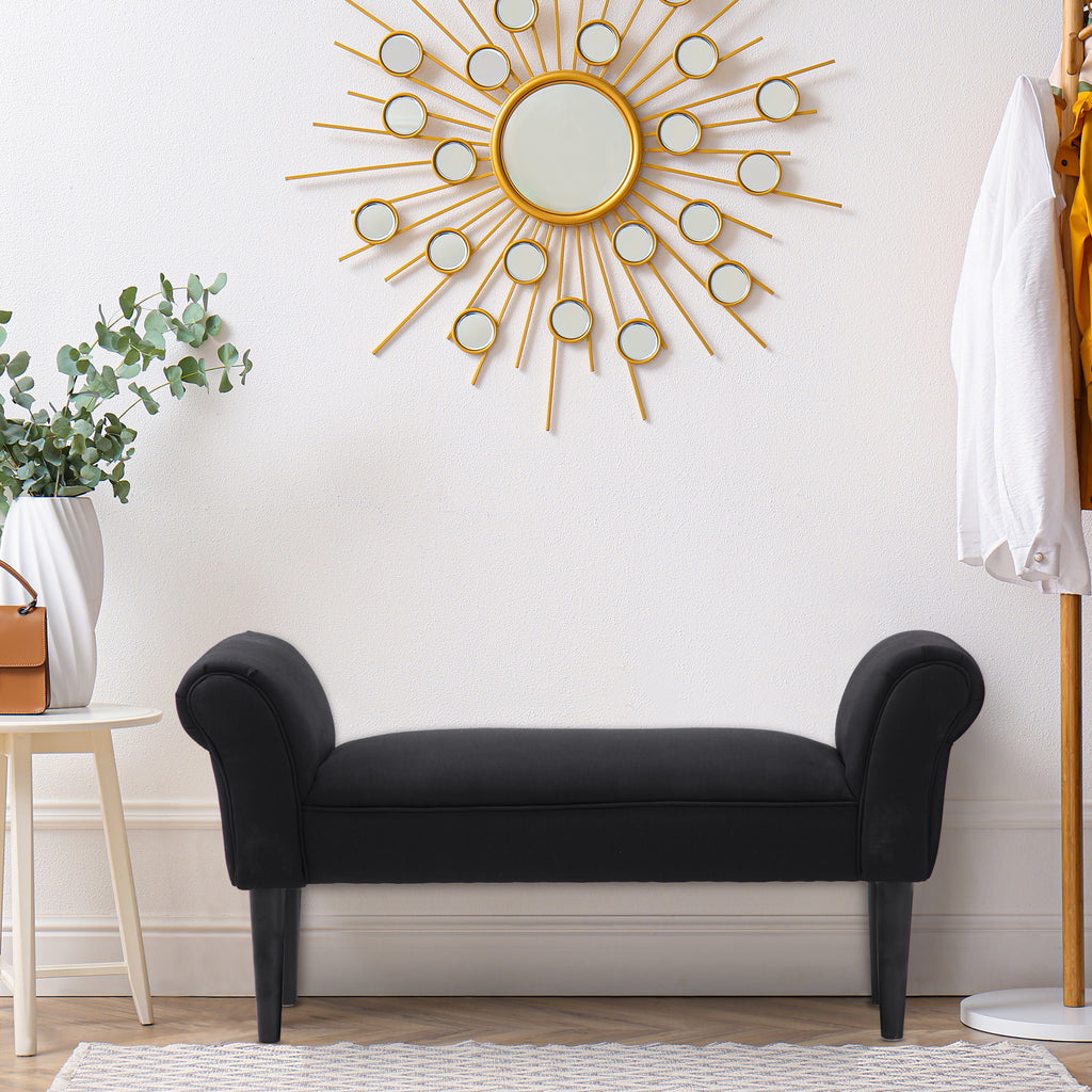 Banc Entrée Bout de Lit Rembourré pour Chambre à Coucher, Tissu à Voile, 102 x 36 x 51 cm, Noir-9