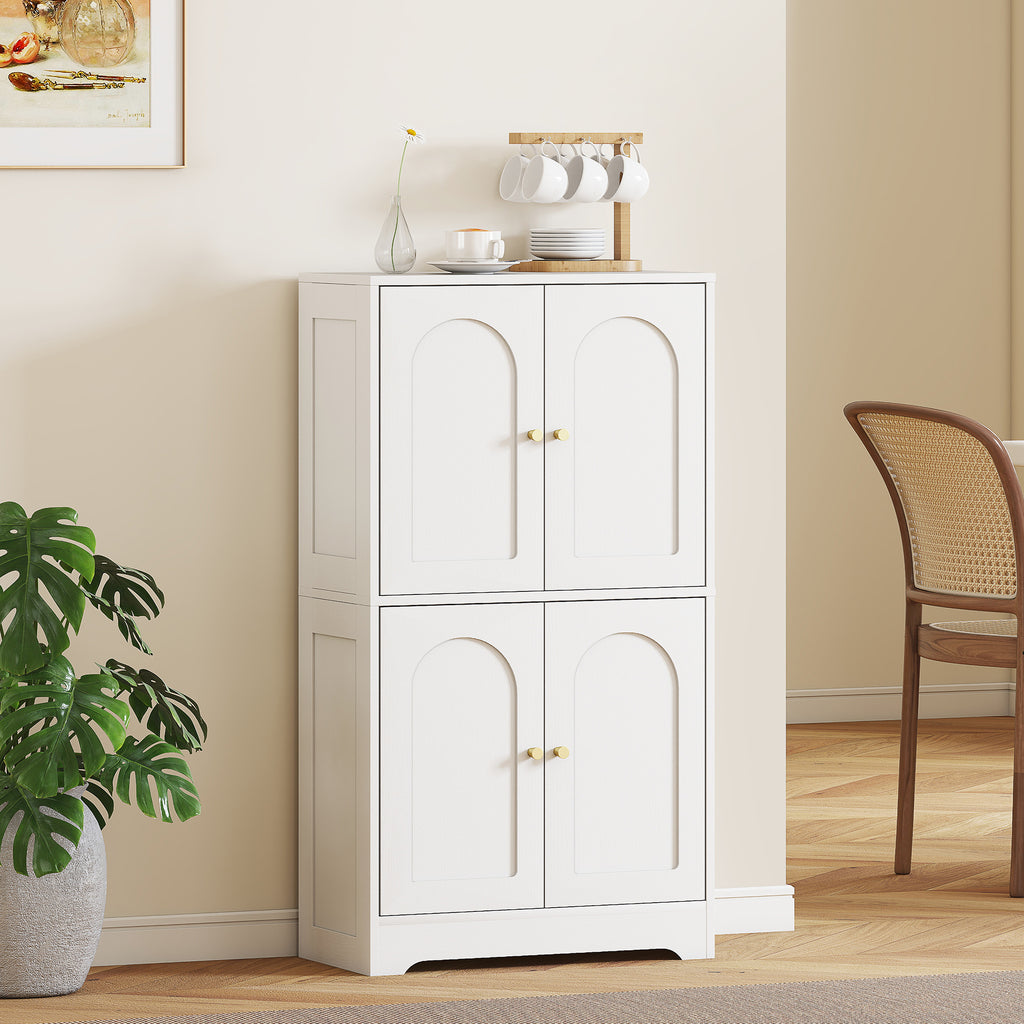 Buffet cuisine, meuble cuisine rangement avec 4 portes cintrées et 2 étagères réglables, 60 x 30 x 110 cm, blanc-9