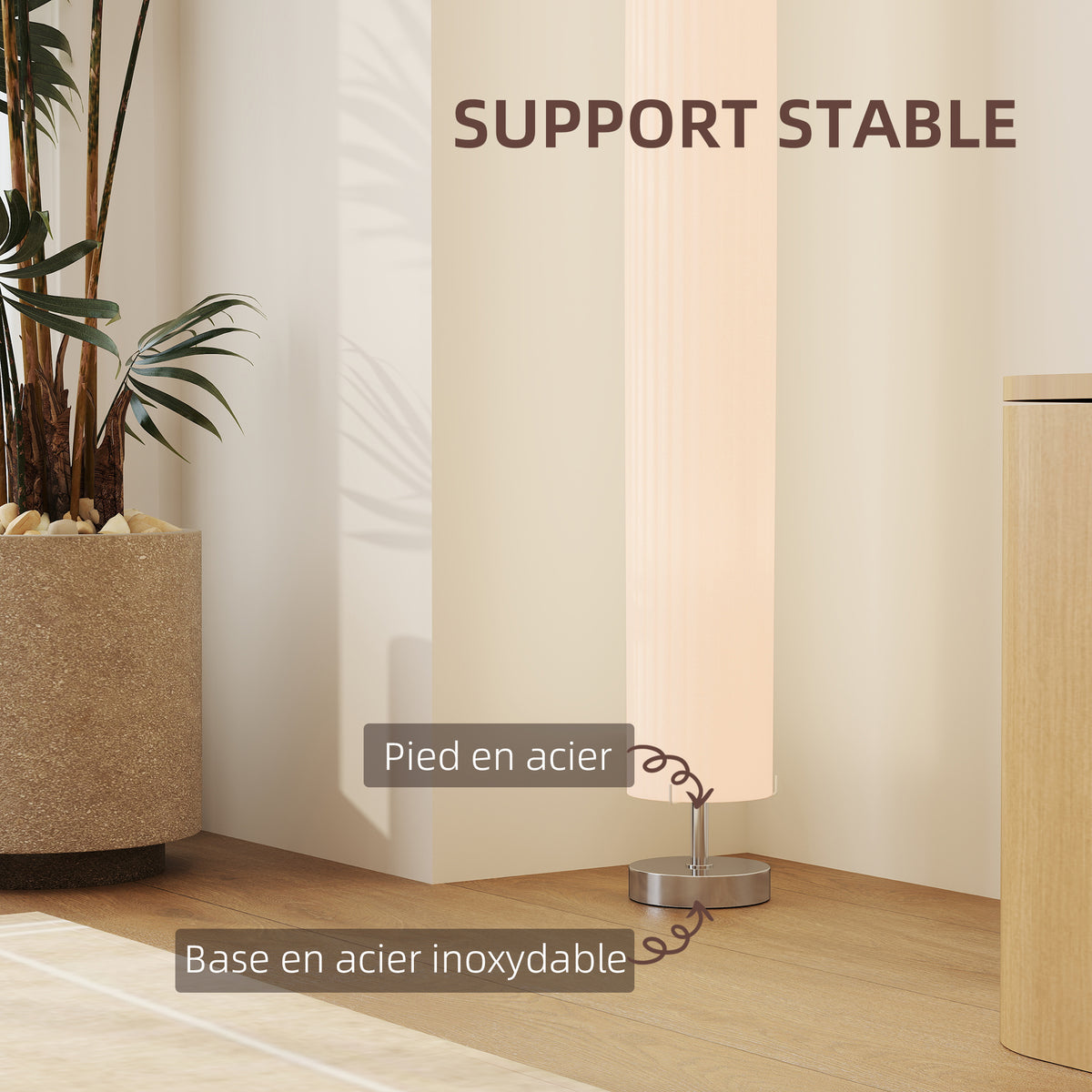 Lampe lampadaire colonne sur pied moderne lumière tamisée 40 W 14L x 14l x 120H cm inox blanc-4