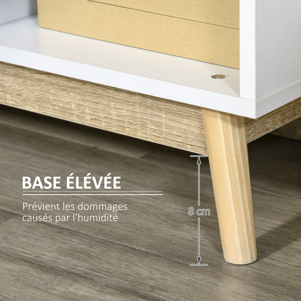 Buffet Salon, Meuble de Rangement 9 Cubes avec 3 Portes et 3 Compartiments Ouverts, Pieds en Bois de Pin, Style Moderne, Buffet Salle à Manger, Cuisine, 96x30x75cm, Blanc et Naturel-5