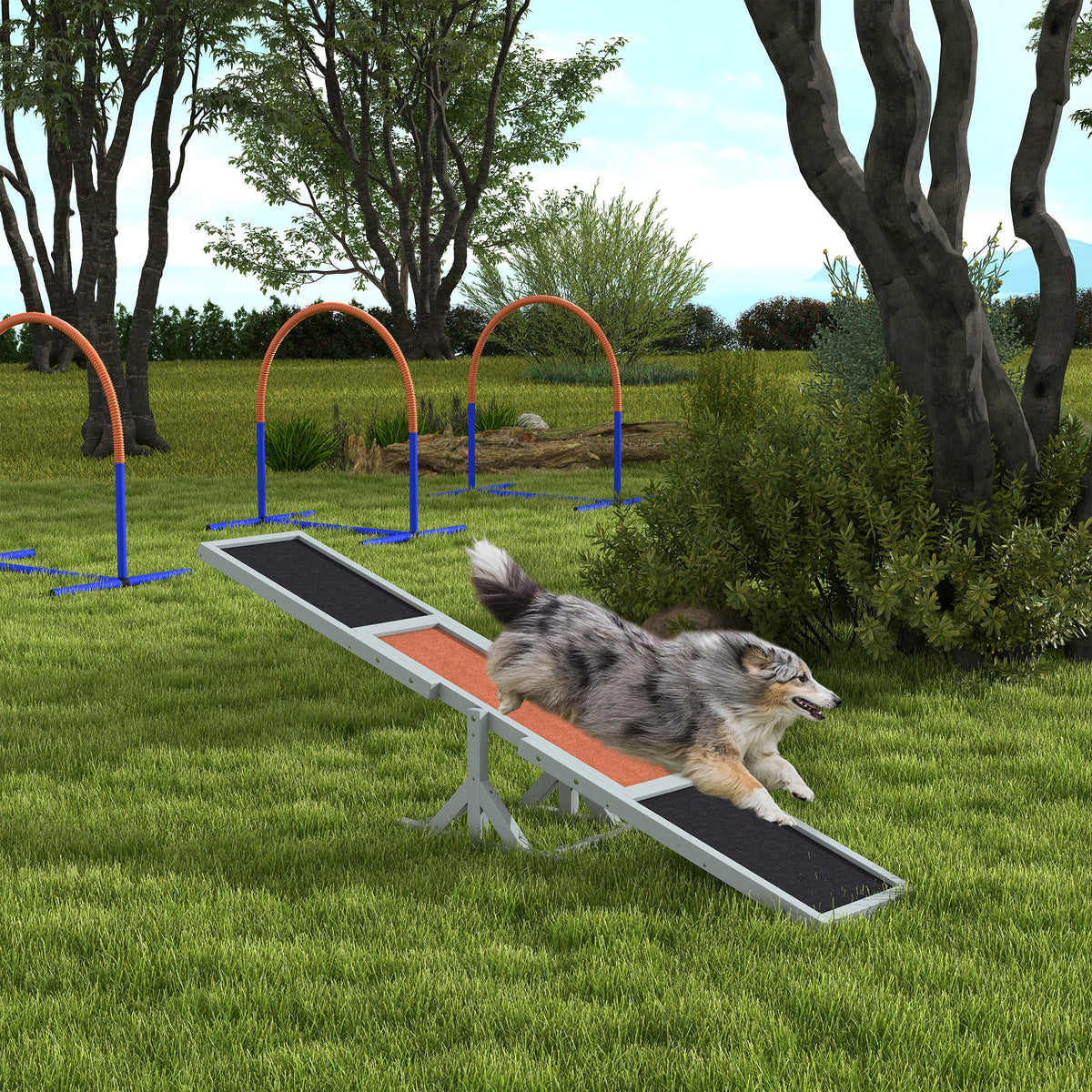 Agility sport pour chien bascule équipement entrainement chien bois sapin pré-huilé feutre bitumé antidérapant gris noir-8