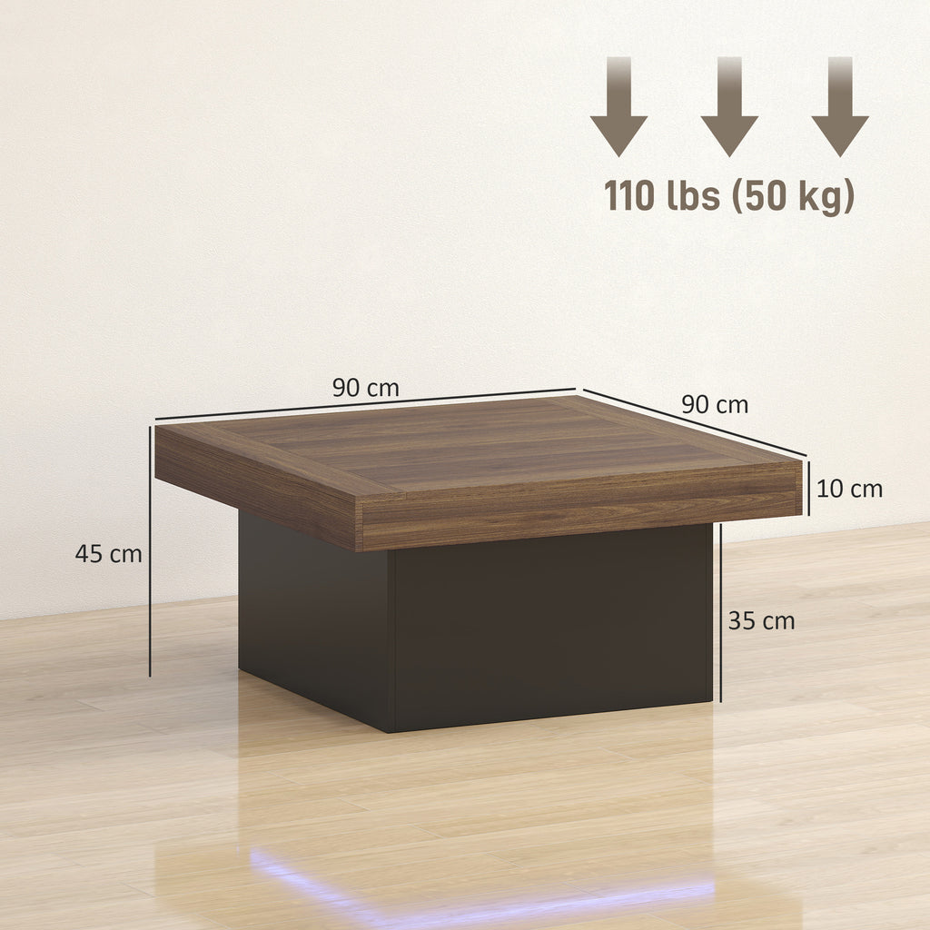 Table basse carrée avec éclairage LED 16 couleurs, table de salon moderne, 90 x 90 x 45 cm, noyer-2