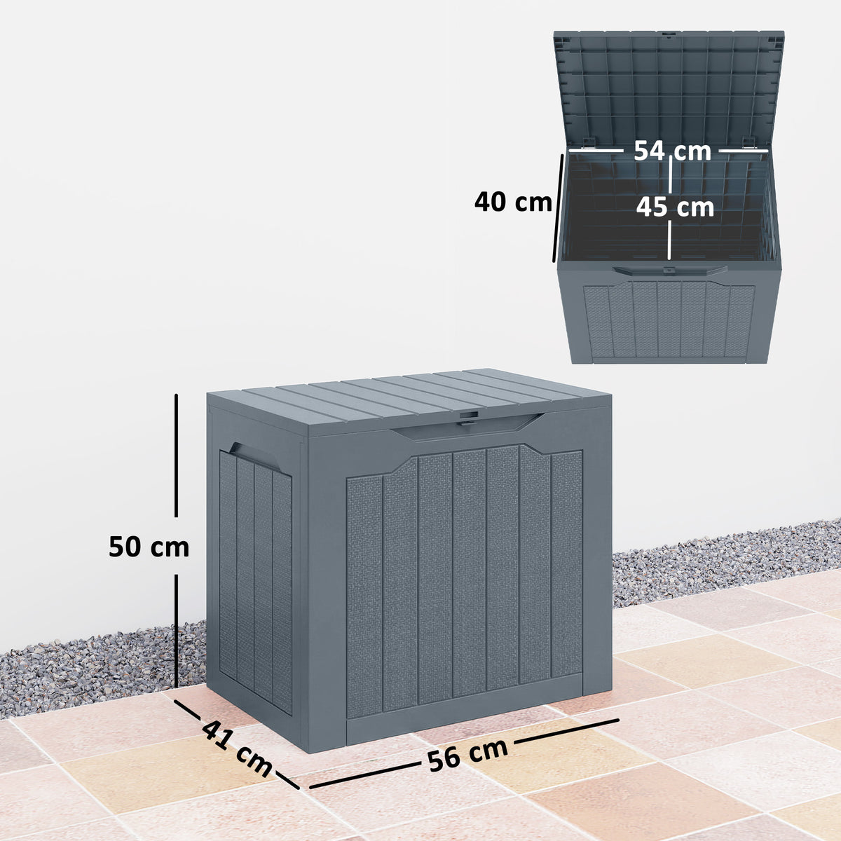 Coffre de Rangement Extérieur 97L avec Poignées Encastrées, Malle de Rangement Extérieur Étanche, 56x41x50cm, Gris Clair-2