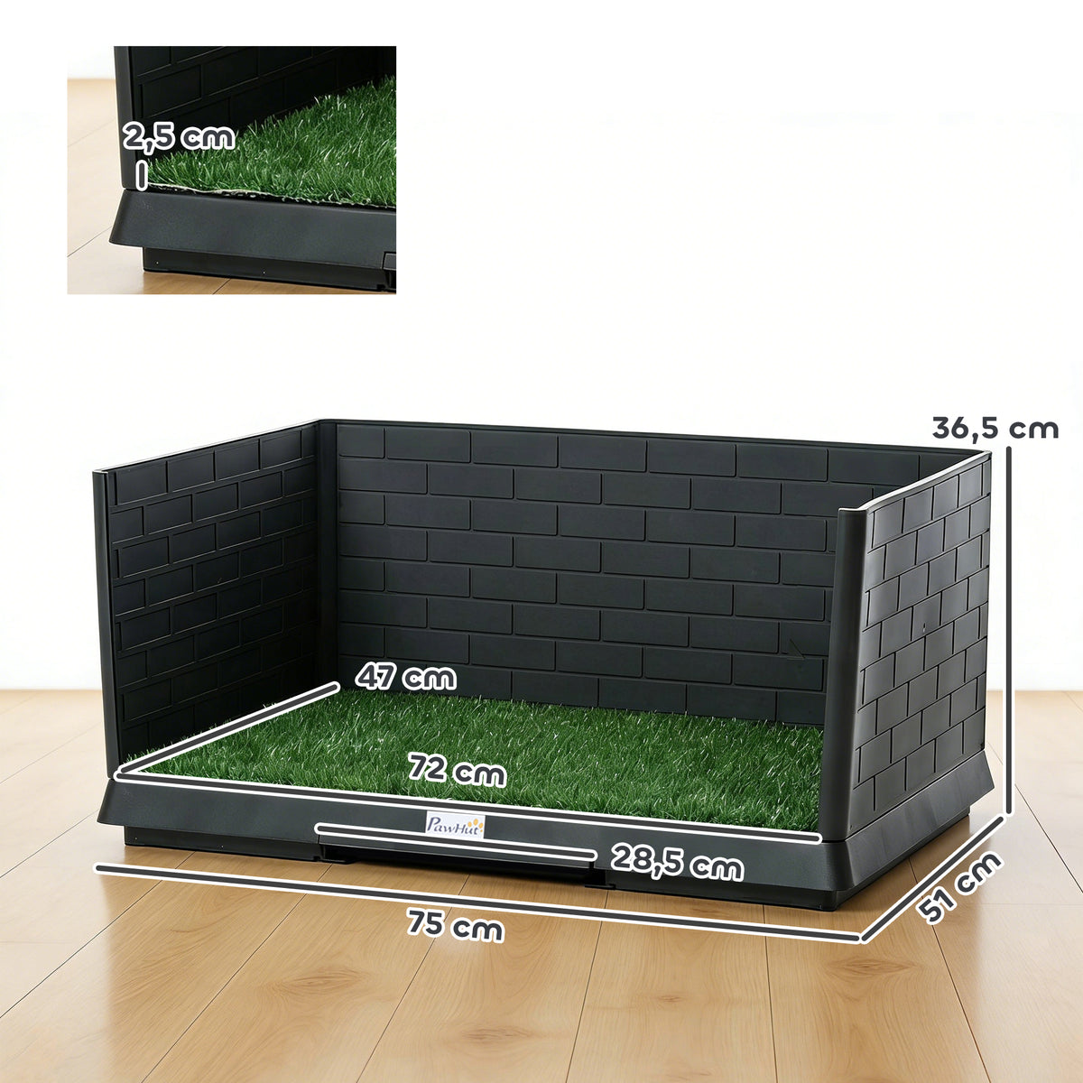 Toilette pour Chien avec Gazon Artificiel, Parois Hautes et Plateau Coulissant, Système de Drainage, 75x51x36,5cm, Noir-2