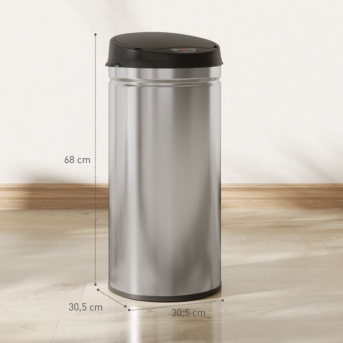 Poubelle cuisine automatique 42L acier inoxydable, poubelle à couvercle à fermeture en douceur, 30,5x30,5x68cm, argent-2