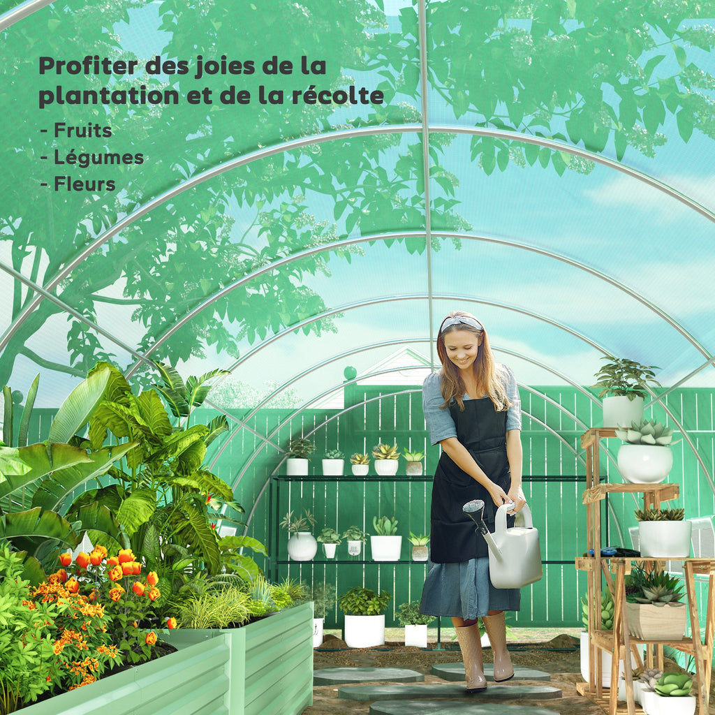Serre de jardin tunnel 24m² 8L x 3l x 2H m - 16 fenêtres, Porte zippée enroulable acier galvanisé, bâche PE, Vert-7