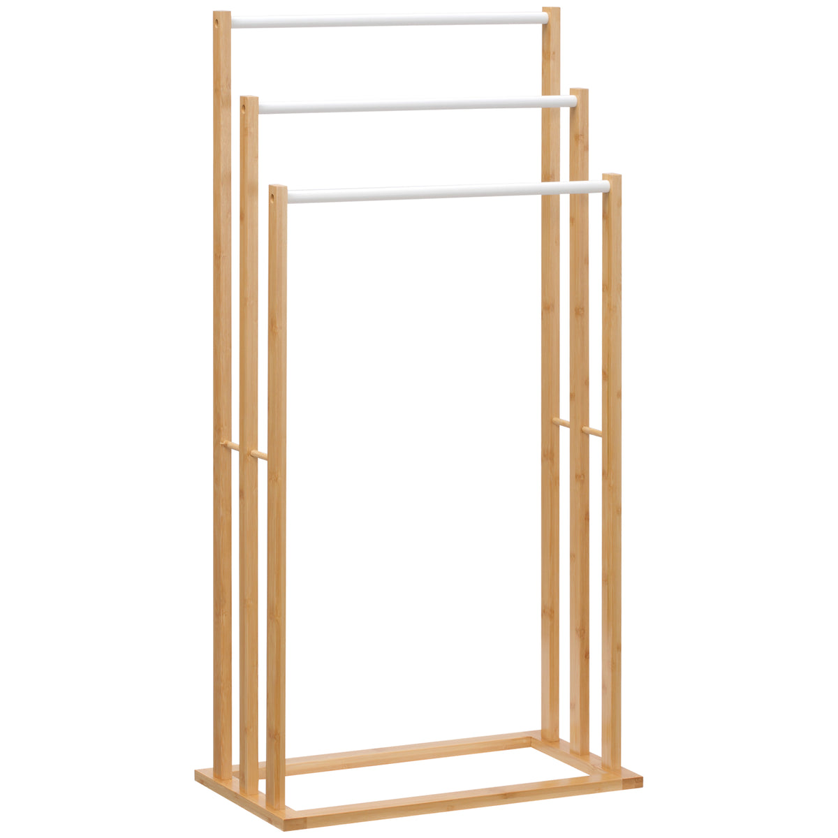 Porte-serviettes en bambou sur pieds avec 3 barres support pour serviette étagère de salle de bain - 48 x 25,8 x 94 cm-0