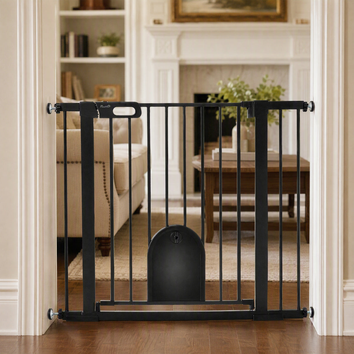 Barrière de sécurité animaux avec porte fermeture automatique système de double verrouillage, acier noir-9