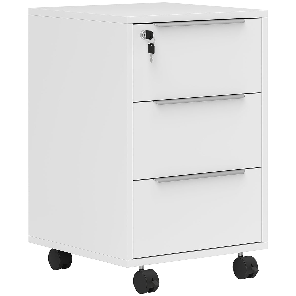Caisson de bureau à roulettes avec 3 tiroirs et serrure pour dossiers 40 x 40 x 63,5 cm blanc-0