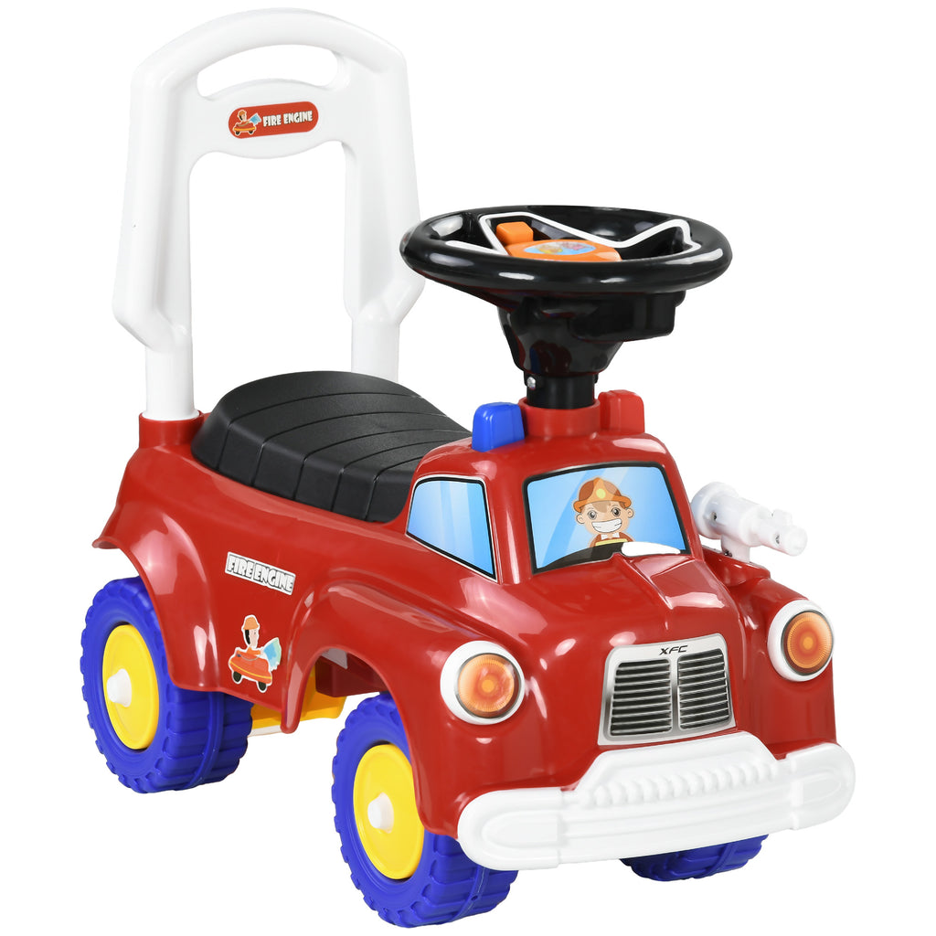 Porteur trotteur Enfants véhicule à pousser camion de pompier 18-36 Mois Coffre phares musique rouge-0