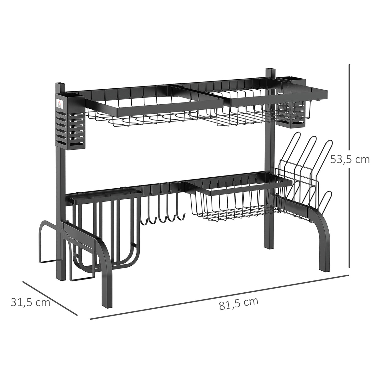 Égouttoir à vaisselle au-dessus de l'évier, séchoir à vaisselle 2 niveaux, modulables en acier 81,5 x 31,5 x 53,5cm noir-2