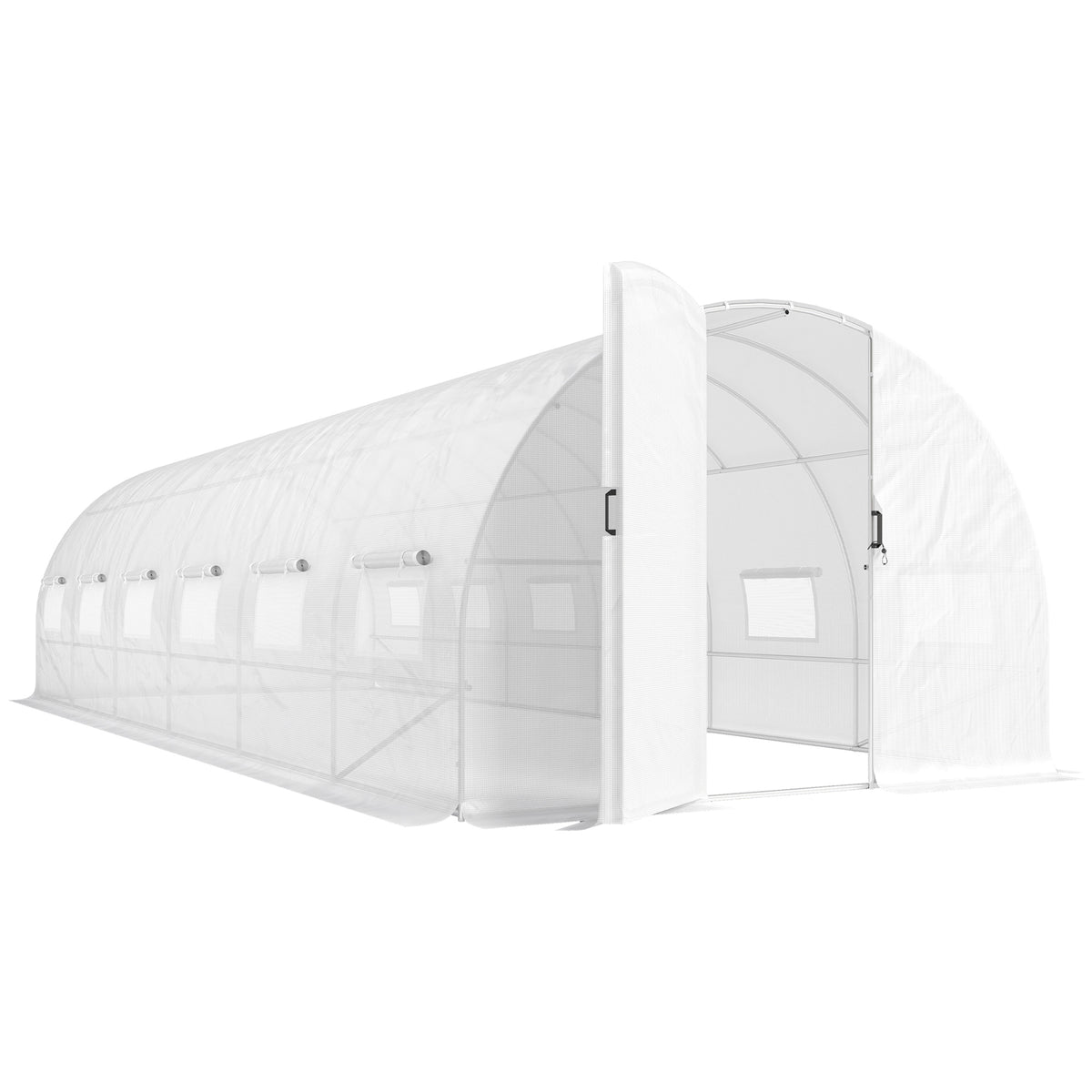Serre tunnel de jardin 24m², serre de jardin tunnel avec portes et 12 fenêtres avec moustiquaires, 295x798x199cm, blanc-0