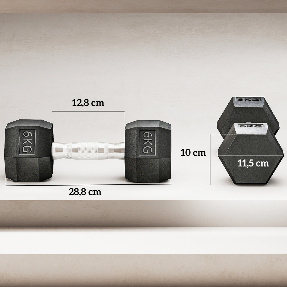 Ensemble d'haltères courtes, lot de 2 haltères hexagonaux recouverts de caoutchouc, acier noir-2