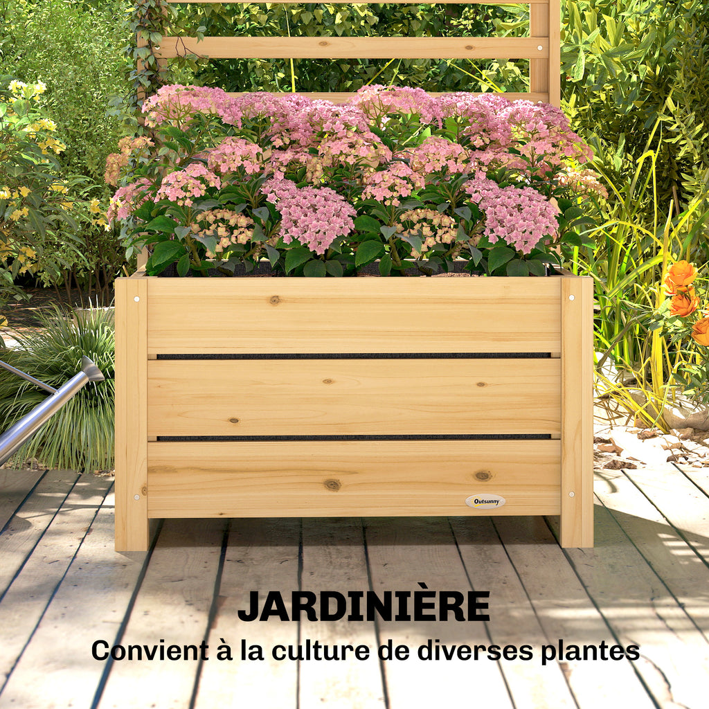 Jardinière avec treillis, bac à fleurs avec brise-vue, trou de drainage et doublure intérieure, 60 x 39 x 120 cm, bois naturel-4