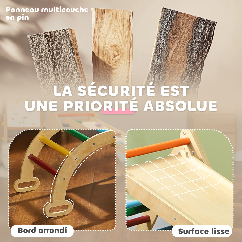 5 en 1 Triangle arche d'escalade enfants avec rampe d'escalade réversible toboggan bascule multicolore-4