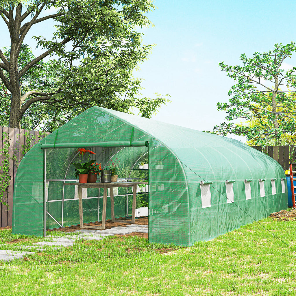 Serre de jardin tunnel grande taille avec bâche PE cadre en acier porte enroulable et 12 fenêtres 8 x 3 x 2 m vert-8